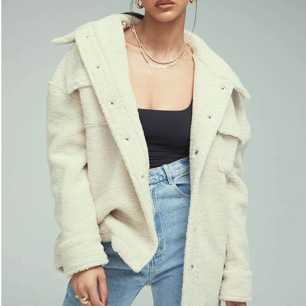Mistress Rocks Oversized Vegan Beige Sherpa Style Warm Winter Jacket Snow Coat